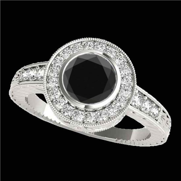 1.50 ctw Certified VS Black Diamond Solitaire Halo Ring 10k White Gold - REF-60Y8X