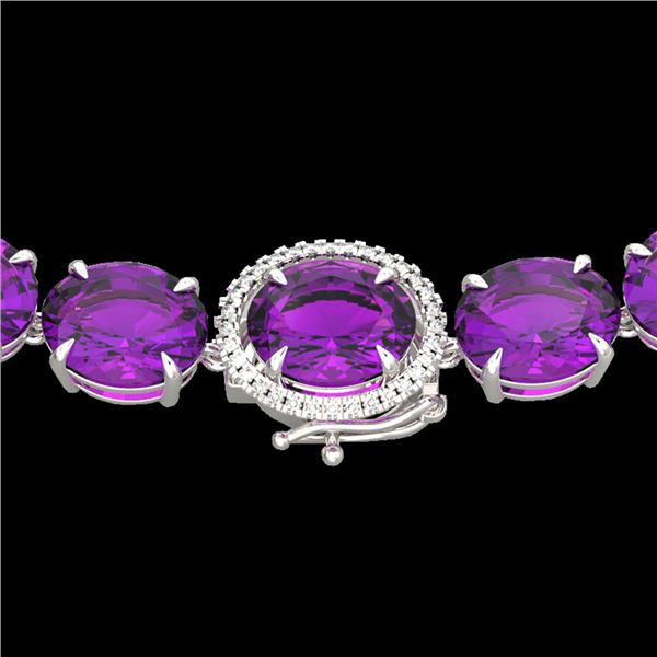 175 ctw Amethyst & Diamond Micro Eternity Necklace 14k White Gold - REF-483M6G