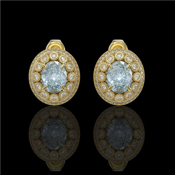 7.24 ctw Aquamarine & Diamond Victorian Earrings 14K Yellow Gold - REF-221F6M