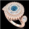Image 1 : 2.62 ctw Intense Blue Diamond Art Deco 3 Stone Ring 18k Rose Gold - REF-290M9G