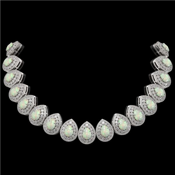 100.62 ctw Certified Opal & Diamond Victorian Necklace 14K White Gold - REF-3303K3Y