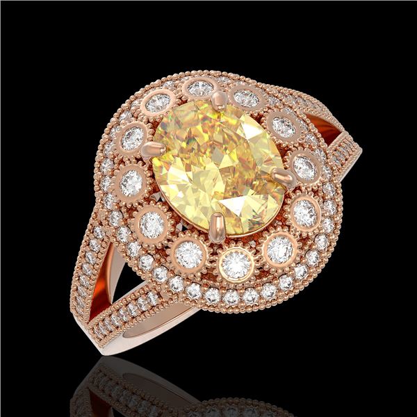 3.75 ctw Canary Citrine & Diamond Victorian Ring 14K Rose Gold - REF-129R3K