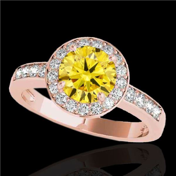 2 ctw Certified SI/I Fancy Intense Yellow Diamond Halo Ring 10k Rose Gold - REF-327X3A