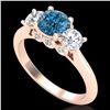 1.5 ctw Intense Blue Diamond Art Deco 3 Stone Ring 18k Rose Gold - REF-174M5G