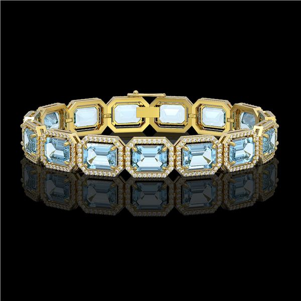 35.61 ctw Sky Topaz & Diamond Micro Pave Halo Bracelet 10k Yellow Gold - REF-323X6A