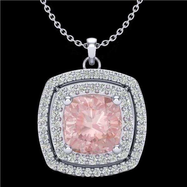 1.97 ctw Morganite & Micro VS/SI Diamond Necklace 18k White Gold - REF-78Y5X