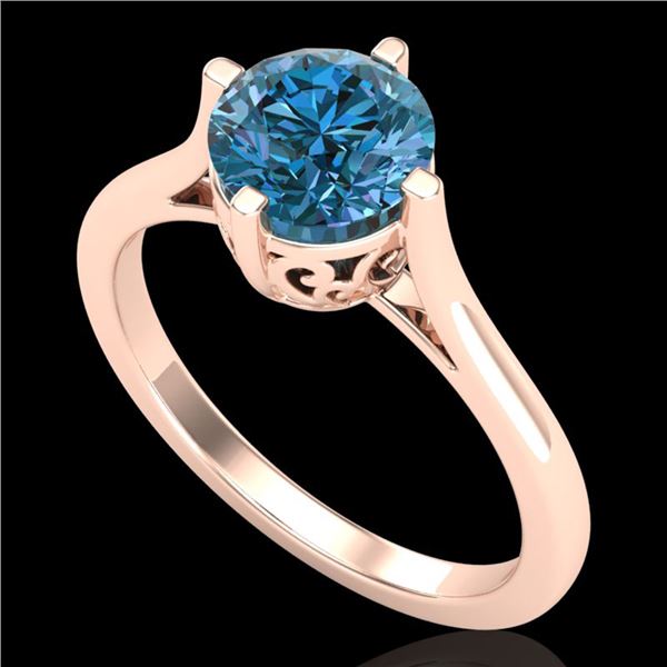 1.25 ctw Fancy Intense Blue Diamond Art Deco Ring 18k Rose Gold - REF-218M2G