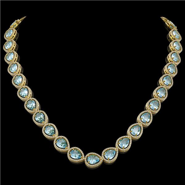 41.6 ctw Aquamarine & Diamond Micro Pave Halo Necklace 10k Yellow Gold - REF-896G4W