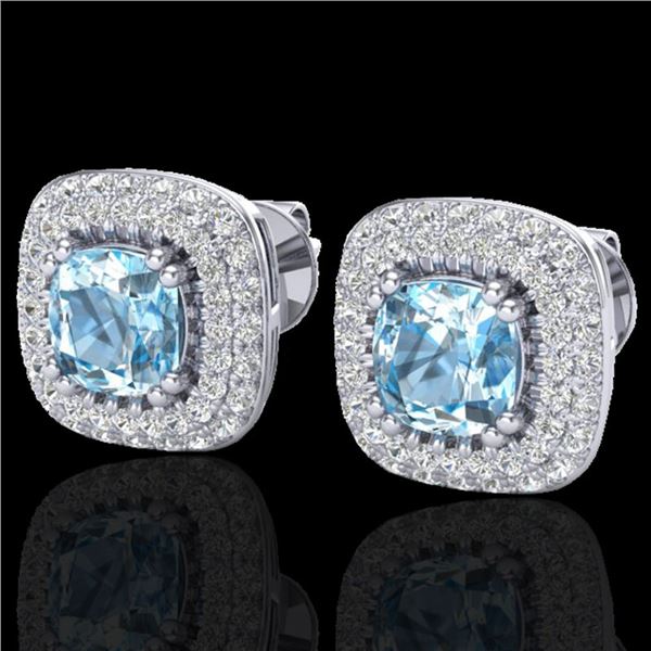 2.16 ctw Sky Blue Topaz & Micro VS/SI Diamond Earrings 18k White Gold - REF-98X4A