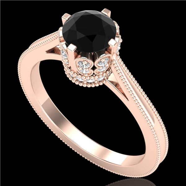 1.14 ctw Fancy Black Diamond Engagment Art Deco Ring 18k Rose Gold - REF-94H5R