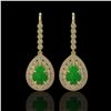 Image 1 : 8.15 ctw Jade & Diamond Victorian Earrings 14K Yellow Gold - REF-241X6A