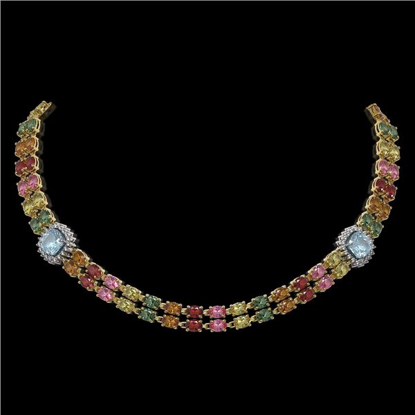 43.35 ctw Sapphire & Diamond Necklace 14K Yellow Gold - REF-527N3F