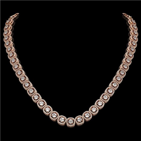 20.73 ctw Cushion Cut Diamond Micro Pave Necklace 18K Rose Gold - REF-1807G9W