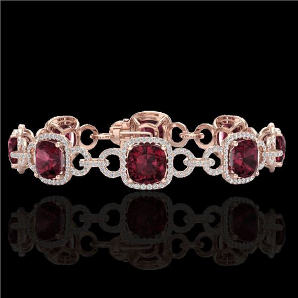 30 ctw Garnet & Micro VS/SI Diamond Certified Bracelet 14k Rose Gold - REF-368K9Y