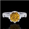 Image 2 : 1.71 ctw Intense Fancy Yellow Diamond Art Deco Ring 18k White Gold - REF-345Y5X