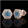 Image 2 : 1.07 ctw Fancy Intense Blue Diamond Art Deco Earrings 18k Rose Gold - REF-131R8K