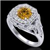 Image 1 : 1.75 ctw Intense Fancy Yellow Diamond Art Deco Ring 18k White Gold - REF-318W2H