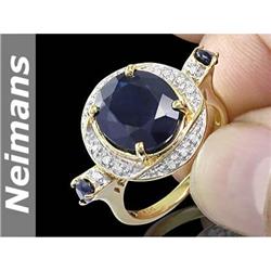 USGL Certified 6.50 ct Blue Sapphire & Diamond Ring 14k