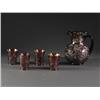 Image 1 : CARNIVAL GLASS AMETHYST PITCHER & 4 TUMBLERS