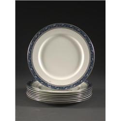 8 AYNSLEY BONE CHINA BLUE MIST DINNER PLATES