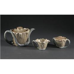 FITZ & FLOYD TEAPOT CREAMER SUGAR SUNFLOWER