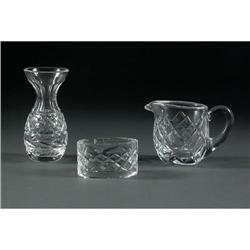 WATERFORD CREAMER, NAPKIN RING, AND SMALL VASE