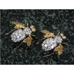 TWO BUMBLE BEE FORM 18K AND DIAMOND BROOCHES