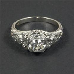 18k WHITE GOLD FILLIGREE RING OLD EUROPEAN CUT
