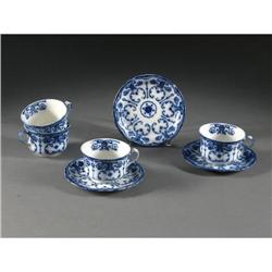 NEW WHARF CONWAY  FLOW BLUE TEA CUPS AND SAUCERS