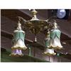 Image 1 : BRASS CHANDELIER WITH IRIDESCENT GLASS SHADES