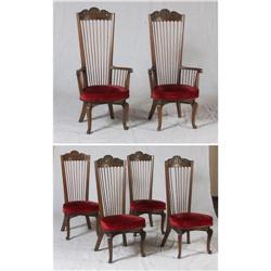 SIX OAK SPANISH COLONIAL STYLE DINING CHAIRS