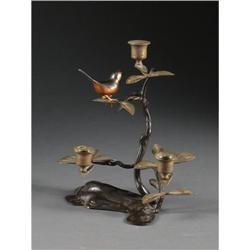 JAPANESE CAST BRONZE BIRD CANDLE HOLDER