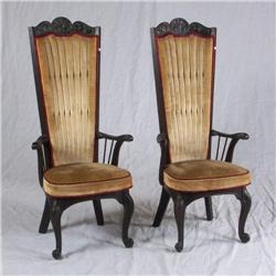 PAIR OAK SPANISH COLONIAL STYLE ARMCHAIRS