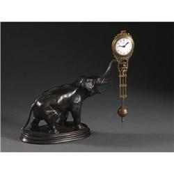 ELEPHANT BRONZED SPELTER ELEPHANT SWING ARM CLOCK