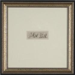 ETCHING WENZEL HOLLAR HEADS AFTER DE VINCI