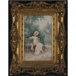 WATERCOLOR LIONEL PERAUX SPRINGTIME FRENCH