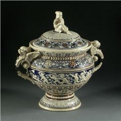 STONEWARE METTLACH STYLE SOUP TUREEN
