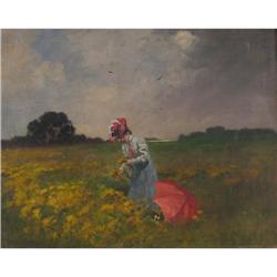 OIL ANTAL NEOGRADY LANDSCAPE VICTORIAN WOMAN