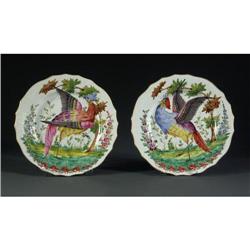 PAIR OF ENGLISH CHELSEA PORCELAIN  BIRD PLATES