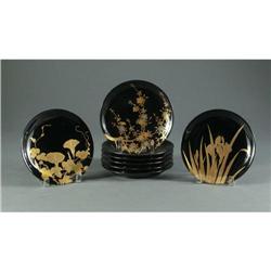 BLACK LACQUER YASUDA SHOWA PERIOD PLATES