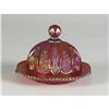 Image 1 : SUNSET RED CARNIVAL GLASS BUTTER DISH HEIRLOOM