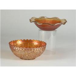TWO CARNIVAL GLASS BOWLS MARIGOLD