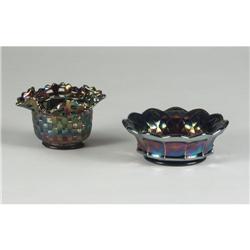 TWO FENTON AMETHYST CARNIVAL GLASS SMALL BOWLS