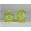 Image 2 : TWO GREEN VASELINE GLASS COMPOTES/JARS W LIDS