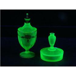 TWO VASELINE GLASS VANITY JARS