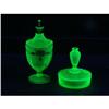 Image 1 : TWO VASELINE GLASS VANITY JARS