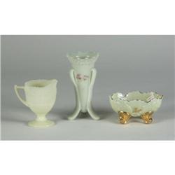 MCKEE CUSTARD GLASS CREAMER + UNSIGNED VASE & BOWL