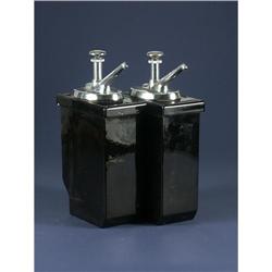 TWO BLACK HALL CHINA SODA FOUNTAIN SYRUP DISPENSER