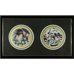 PAIR OF LITHOGRAPHS OTSUKA GEISHA & SAMURAI