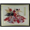 LITHOGRAPH CAROLINE YOUNG WOMAN CRANE KIMONO